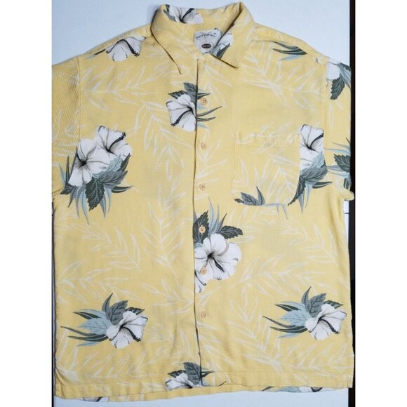 Original Island Sport Short Sleeve Button Yellow Floral Hawaiian Shirt Men's M - Picture 1 of 13